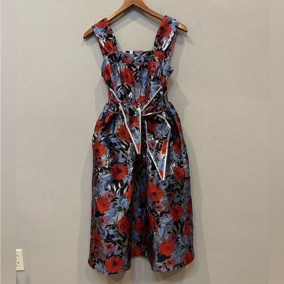 Autumn Adeigbo Gabriella A-Line‎ Fit & Flare Jacquard Midi Dress with Pockets - Picture 4 of 13